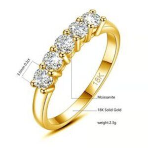 With Certficate Original Solid 18K Gold Moissanite Ring For Women 5 Stone AU 750